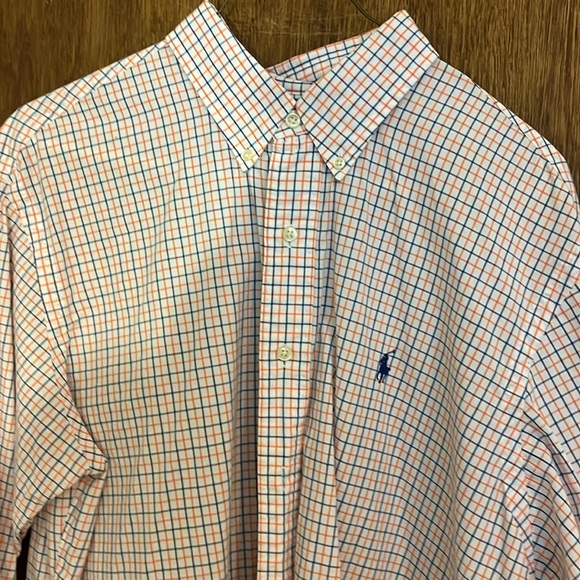 Ralph Lauren Men’s Dress Shirt Men’s Large, Orange and Blue Checkered Pattern - Picture 2 of 4